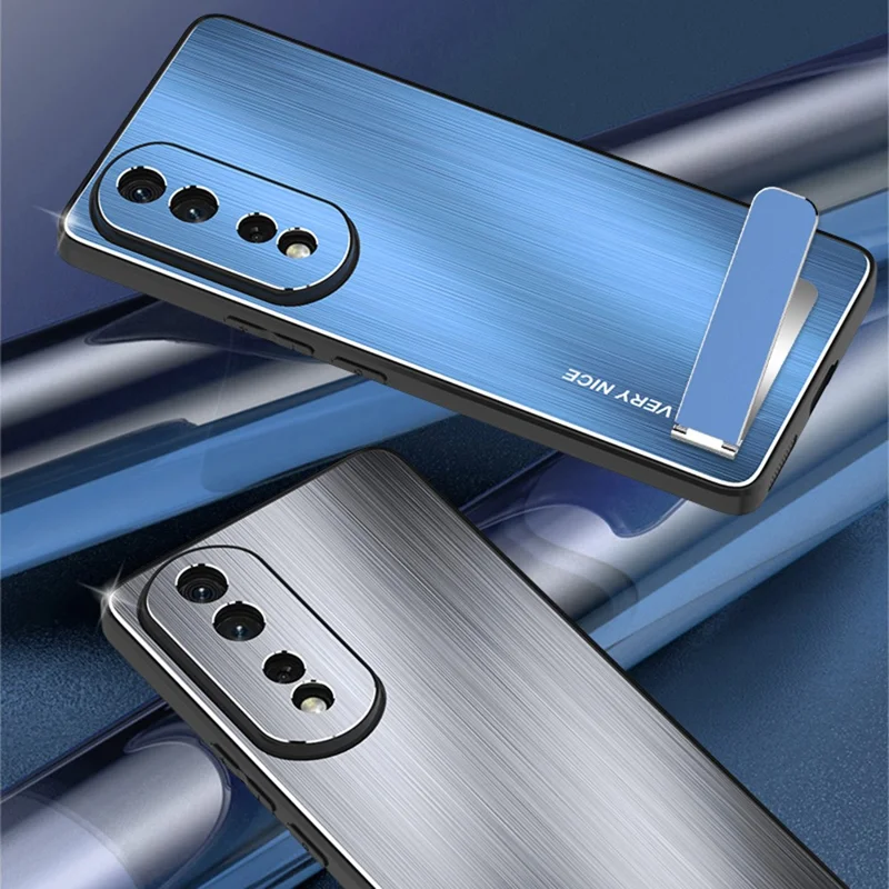 Phone Kickstand Case for Honor 80 5G TPU Frame Aluminium Alloy Back Brushed Cell Phone Cover - Silver