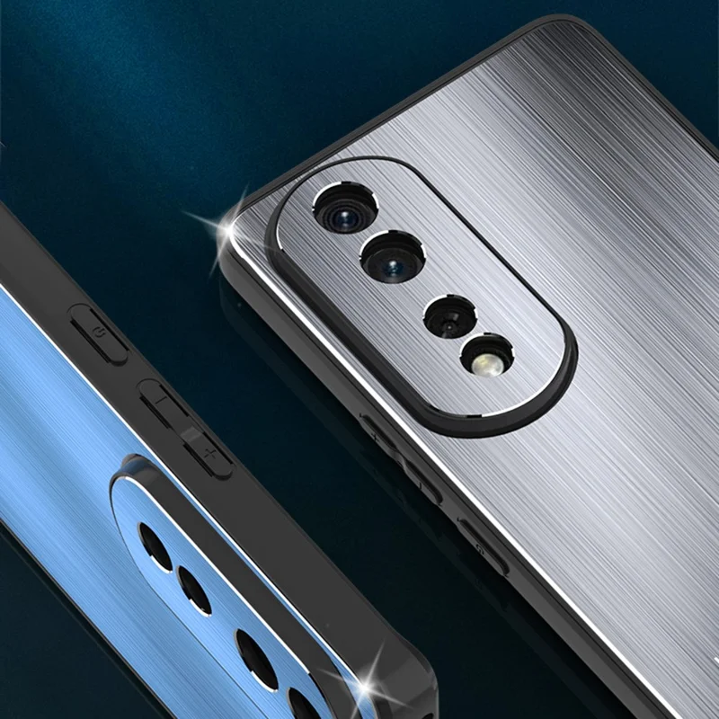 Phone Kickstand Case for Honor 80 5G TPU Frame Aluminium Alloy Back Brushed Cell Phone Cover - Silver