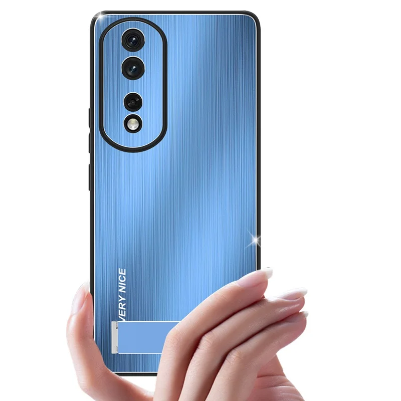 Phone Kickstand Case for Honor 80 5G TPU Frame Aluminium Alloy Back Brushed Cell Phone Cover - Silver