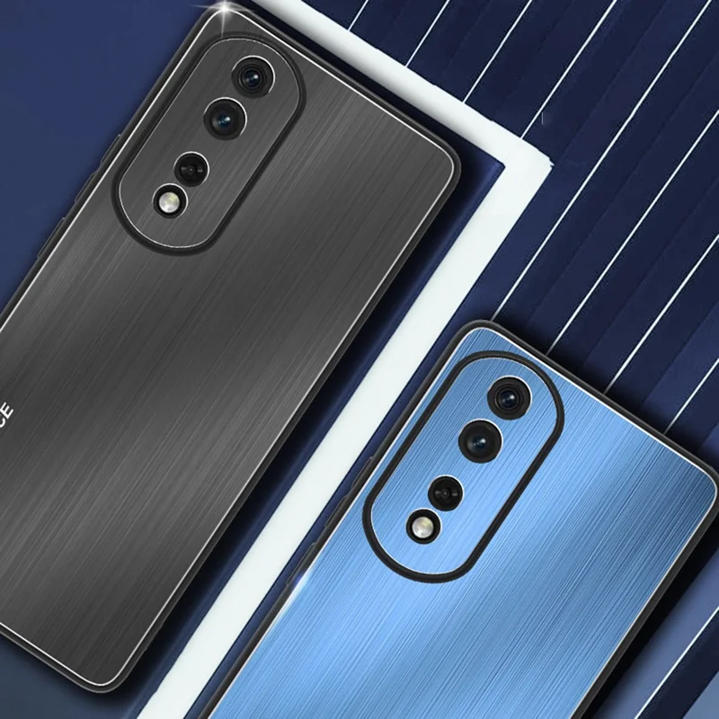 Brushed Phone Case for Honor 80 5G TPU Bumper Aluminium Alloy Back Cell Phone Cover - Blue