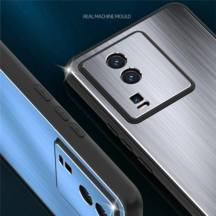 Per vivo iQOO Neo7 5G Custodia per telefono in TPU + lega di alluminio spazzolato Custodia per telefono mobile - Nero