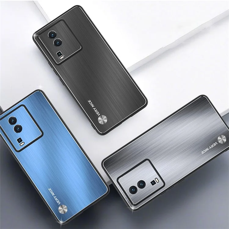 Per vivo iQOO Neo7 5G Custodia per telefono in TPU + lega di alluminio spazzolato Custodia per telefono mobile - Nero