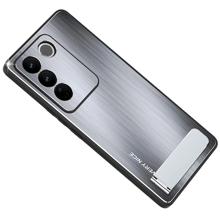 Gebürstete Aluminiumlegierung Rückseiten-Handyhülle für vivo S16 Pro TPU-Rahmen Ständer Handyhülle - Silber