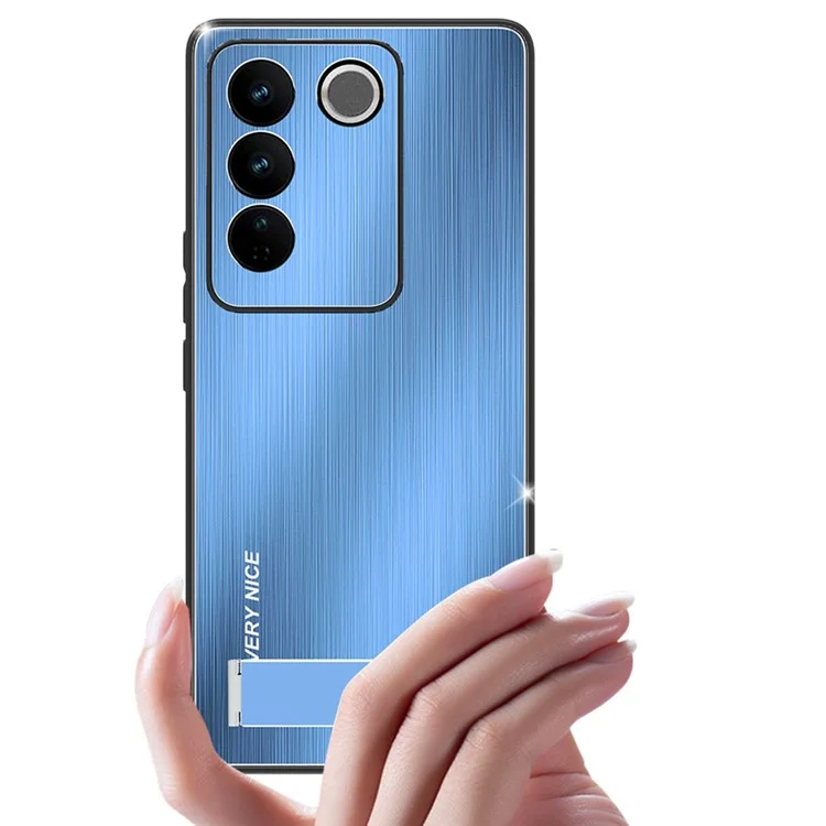 Gebürstete Aluminiumlegierung Rückseiten-Handyhülle für vivo S16 Pro TPU-Rahmen Ständer Handyhülle - Silber