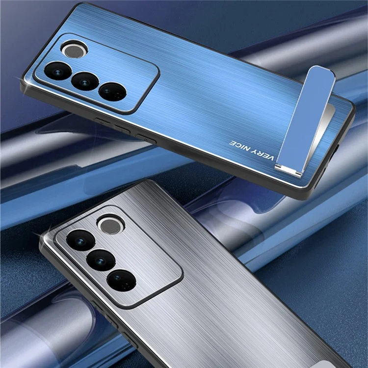 Gebürstete Aluminiumlegierung Rückseiten-Handyhülle für vivo S16 Pro TPU-Rahmen Ständer Handyhülle - Silber