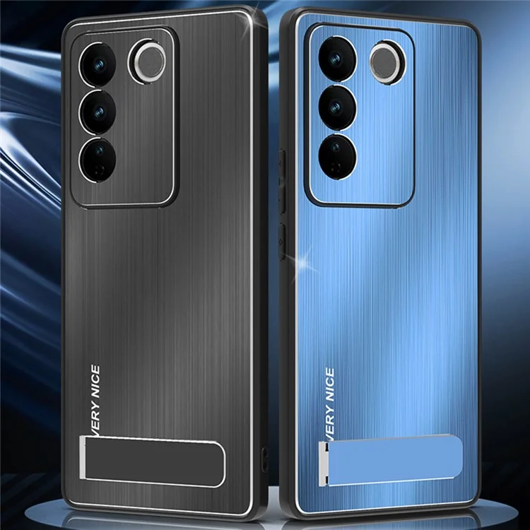 Gebürstete Aluminiumlegierung Rückseiten-Handyhülle für vivo S16 Pro TPU-Rahmen Ständer Handyhülle - Silber