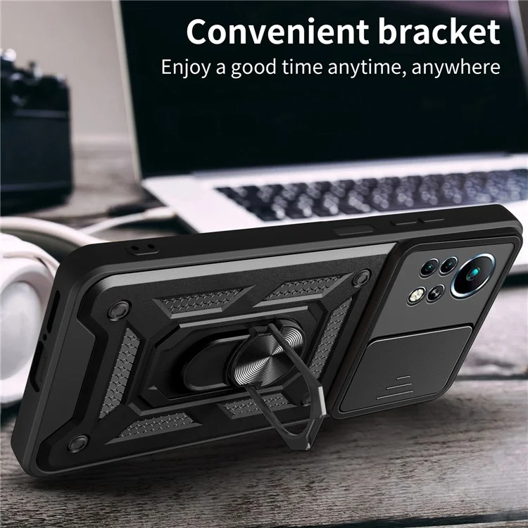 Funda de teléfono móvil con tapa deslizante y soporte para Infinix Note 11 - Negro