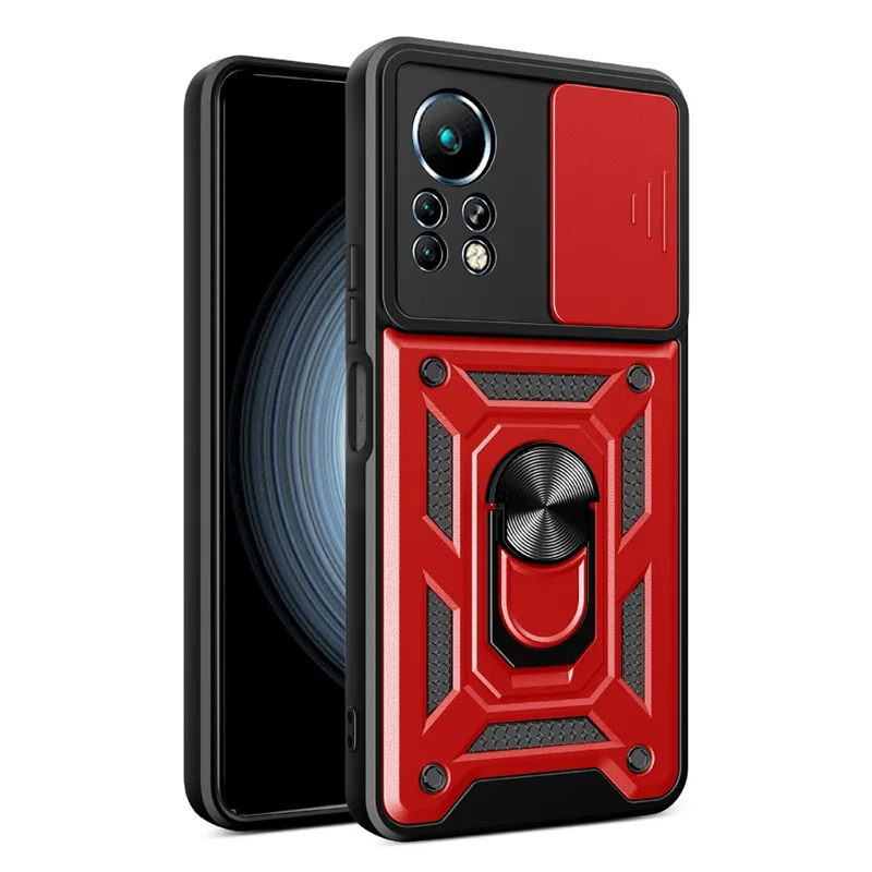 Pour Infinix Note 11 Sliding Camera Cover Design Phone Case Kickstand Shockproof Mobile Phone Cover - Rouge