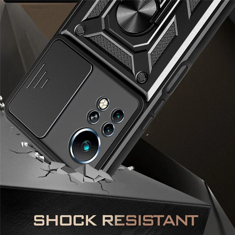 Pour Infinix Note 11 Sliding Camera Cover Design Phone Case Kickstand Shockproof Mobile Phone Cover - Rouge