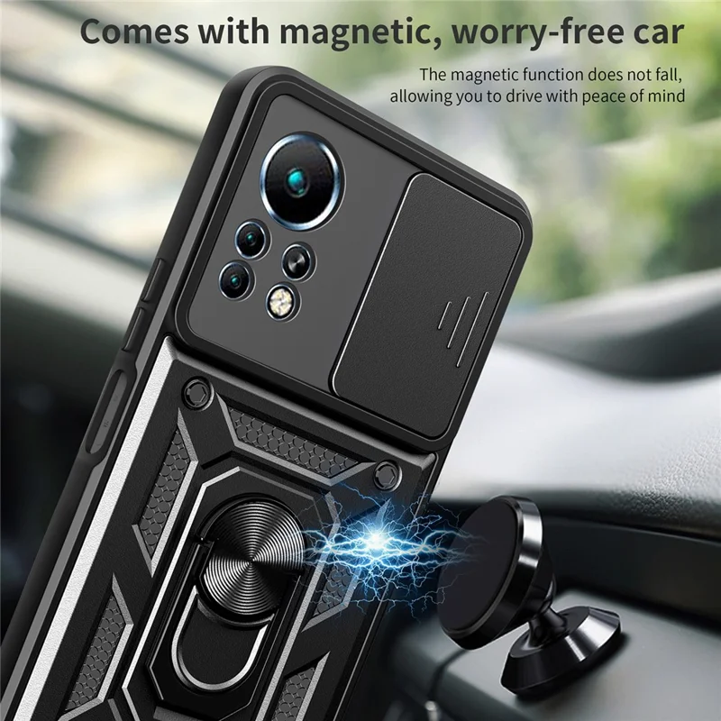 Pour Infinix Note 11 Sliding Camera Cover Design Phone Case Kickstand Shockproof Mobile Phone Cover - Rouge