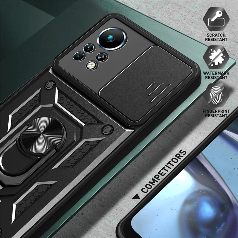 Pour Infinix Note 11 Sliding Camera Cover Design Phone Case Kickstand Shockproof Mobile Phone Cover - Rouge