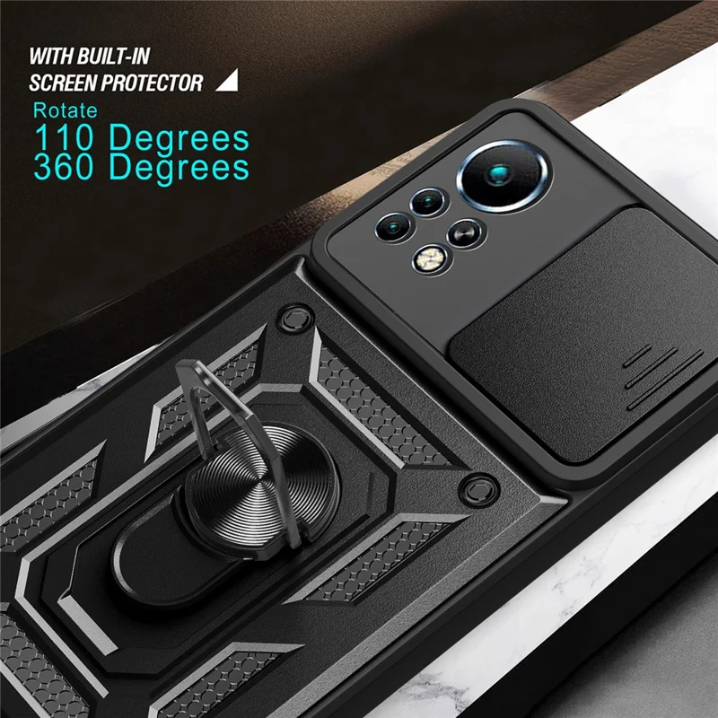 Pour Infinix Note 11 Sliding Camera Cover Design Phone Case Kickstand Shockproof Mobile Phone Cover - Rouge