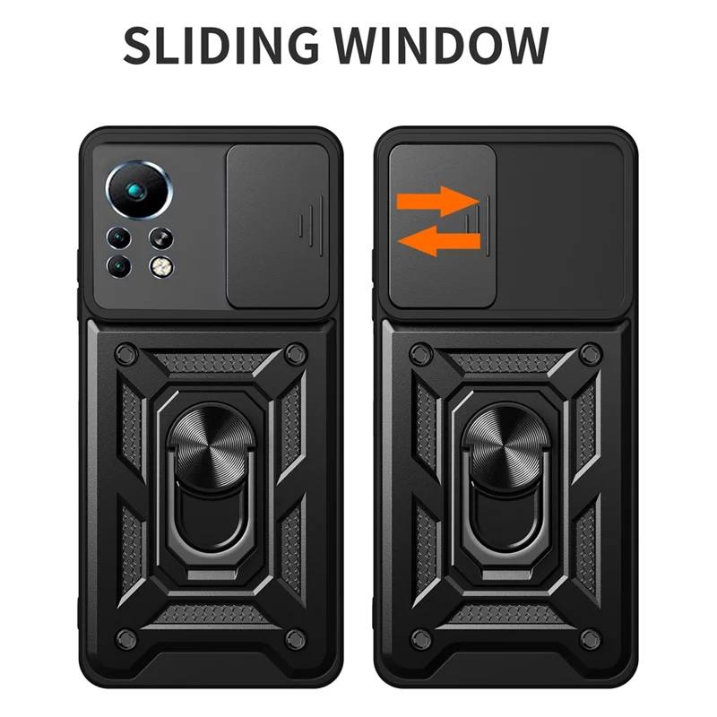 Pour Infinix Note 11 Sliding Camera Cover Design Phone Case Kickstand Shockproof Mobile Phone Cover - Rouge