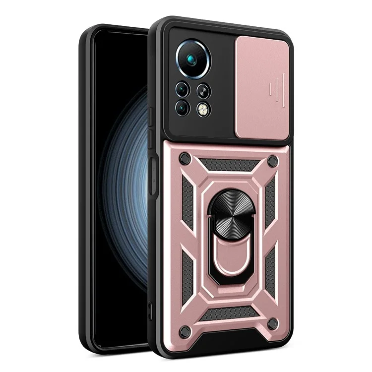 For Infinix Note 11 Sliding Camera Cover Design Phone Case Kickstand Shockproof Mobile Phone Cover - Rose Gold