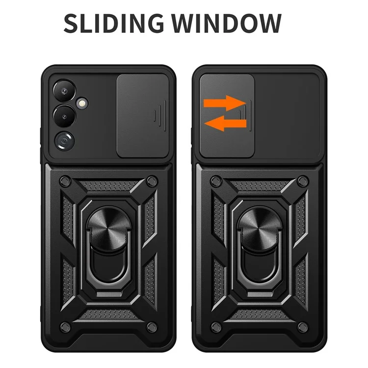 PC + Custodia per telefono TPU per TECNO Pova 4 4G, Custodia per telefono cellulare anti-graffio con supporto per lo stand e copertura scorrevole per la fotocamera - Nero