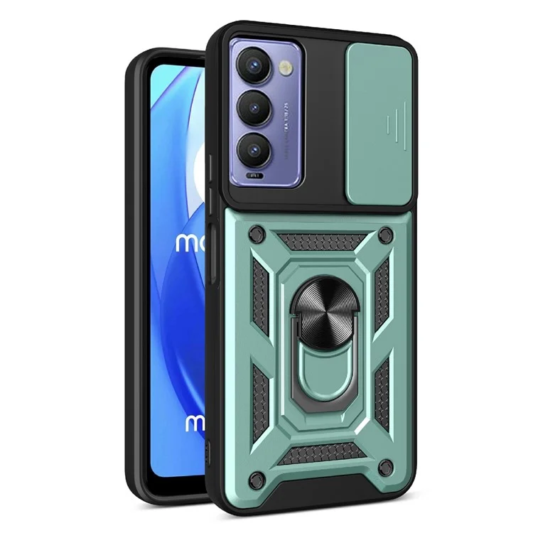 Protective Phone Case For TECNO Camon 18 / 18 P Anti-Fall Phone Cover Kickstand with Slide Camera Lens Cover - Green