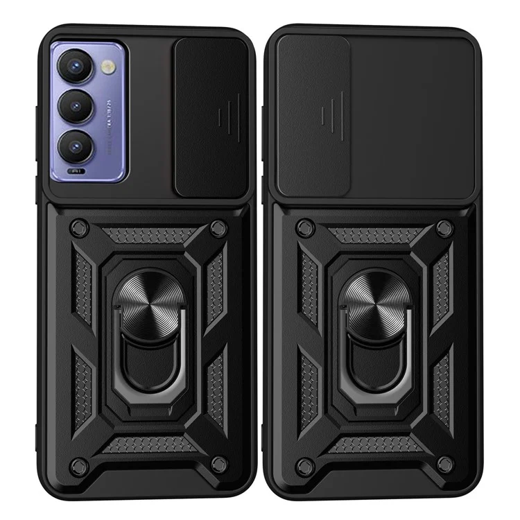 Protective Phone Case For TECNO Camon 18 / 18 P Anti-Fall Phone Cover Kickstand with Slide Camera Lens Cover - Green
