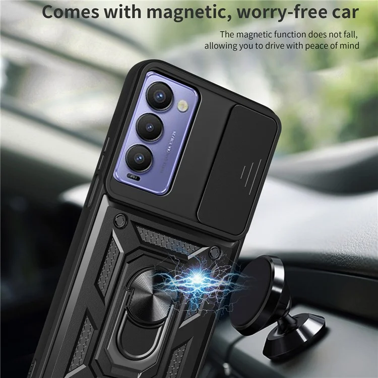 Protective Phone Case For TECNO Camon 18 / 18 P Anti-Fall Phone Cover Kickstand with Slide Camera Lens Cover - Green