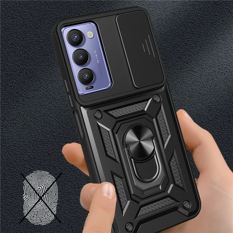 Protective Phone Case For TECNO Camon 18 / 18 P Anti-Fall Phone Cover Kickstand with Slide Camera Lens Cover - Green
