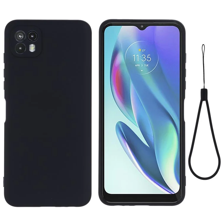For Motorola Moto G50 5G Liquid Silicone Phone Case Soft Anti-Scratch Protective Cover with Strap - Black