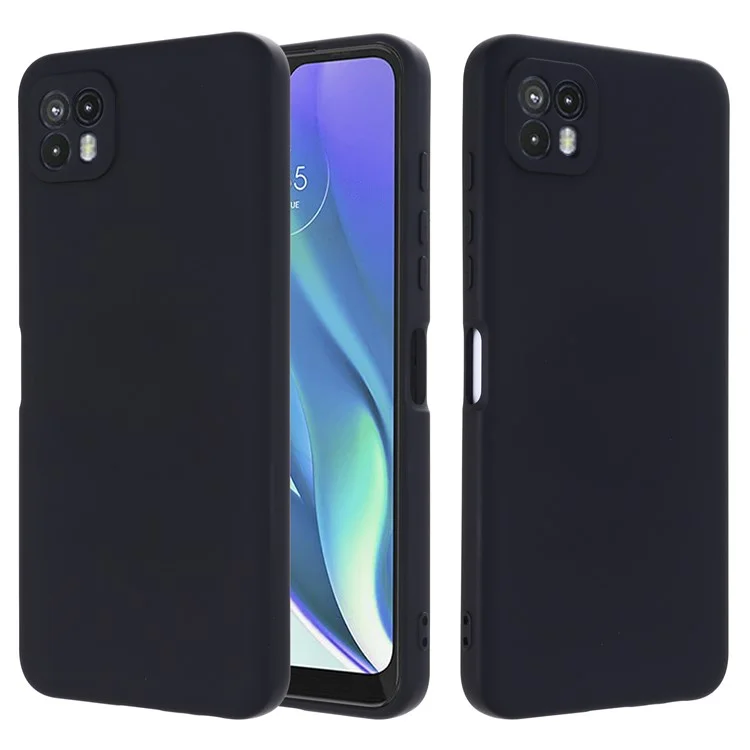 For Motorola Moto G50 5G Liquid Silicone Phone Case Soft Anti-Scratch Protective Cover with Strap - Black