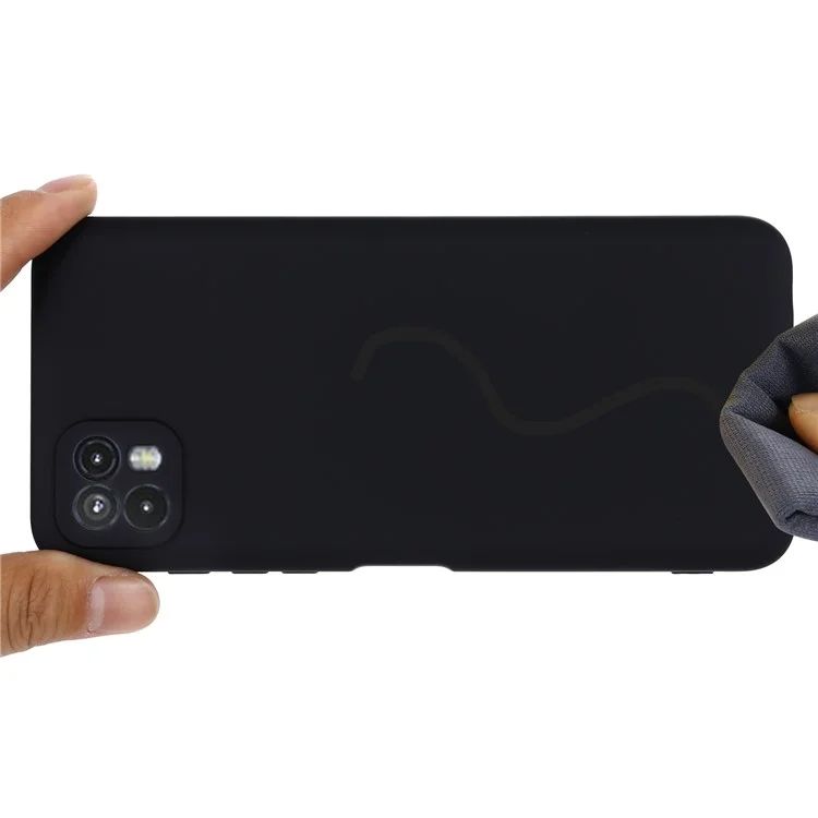 For Motorola Moto G50 5G Liquid Silicone Phone Case Soft Anti-Scratch Protective Cover with Strap - Black