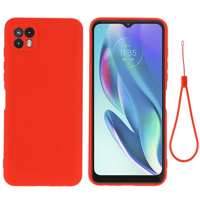 Para Motorola Moto G50 5G Funda de Teléfono de Silicona Líquida Suave Antirarañazos Protectora con Correa - Rojo
