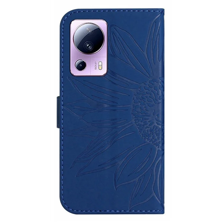 For Xiaomi 13 Lite / Civi 2 5G HT04 PU Leather Phone Case Sunflower Imprinted Flip Wallet Stand Anti-fall Phone Cover - Sapphire