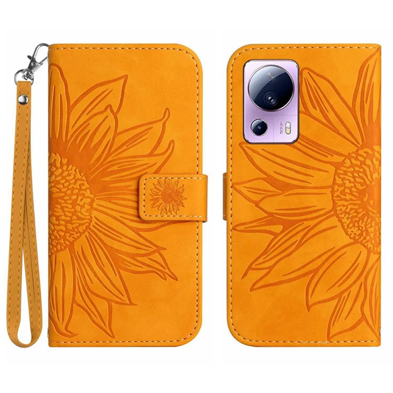 For Xiaomi 13 Lite / Civi 2 5G HT04 PU Leather Phone Case Sunflower Imprinted Flip Wallet Stand Anti-fall Phone Cover - Yellow