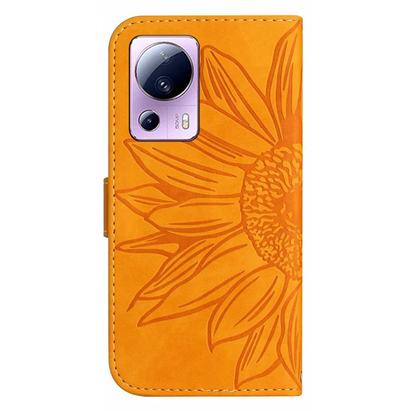 For Xiaomi 13 Lite / Civi 2 5G HT04 PU Leather Phone Case Sunflower Imprinted Flip Wallet Stand Anti-fall Phone Cover - Yellow