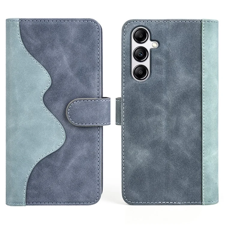 For Samsung Galaxy A34 5G Wallet Case Dual Color Splicing Stand PU Leather Phone Cover - Blue