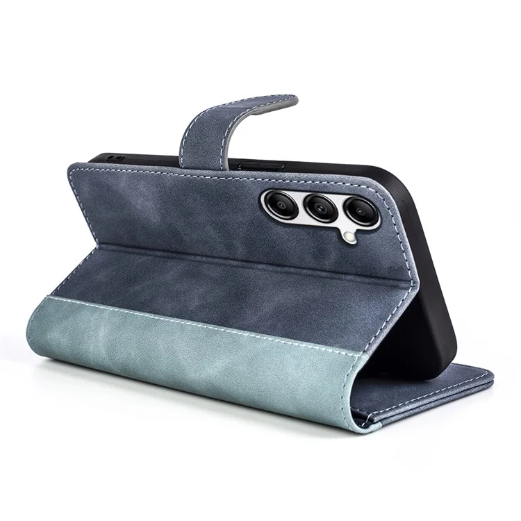For Samsung Galaxy A34 5G Wallet Case Dual Color Splicing Stand PU Leather Phone Cover - Blue