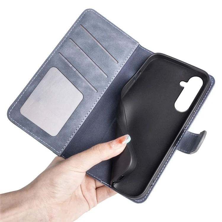 For Samsung Galaxy A34 5G Wallet Case Dual Color Splicing Stand PU Leather Phone Cover - Blue