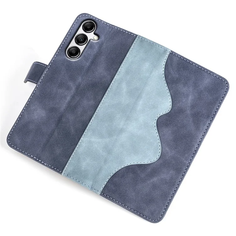 For Samsung Galaxy A34 5G Wallet Case Dual Color Splicing Stand PU Leather Phone Cover - Blue
