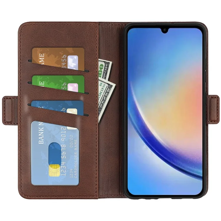 Wallet Cover für Samsung Galaxy A34 5G Kalbsleder-Stehfunktion PU-Lederschutzgehäuse - Braun
