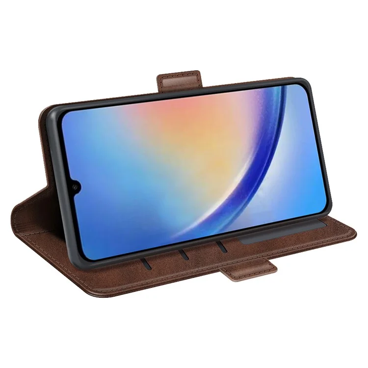 Wallet Cover für Samsung Galaxy A34 5G Kalbsleder-Stehfunktion PU-Lederschutzgehäuse - Braun