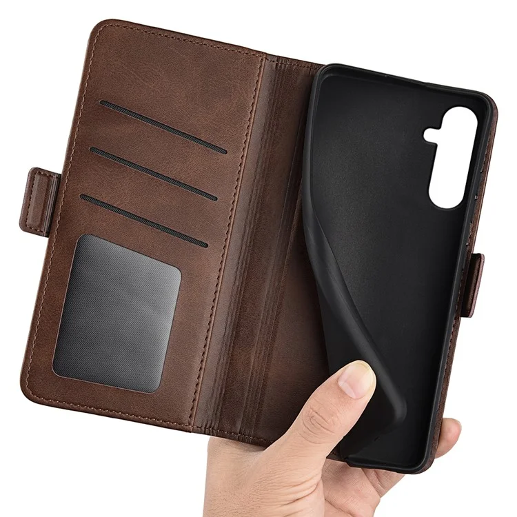 Wallet Cover für Samsung Galaxy A34 5G Kalbsleder-Stehfunktion PU-Lederschutzgehäuse - Braun