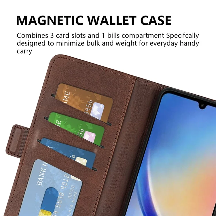 Wallet Cover für Samsung Galaxy A34 5G Kalbsleder-Stehfunktion PU-Lederschutzgehäuse - Braun