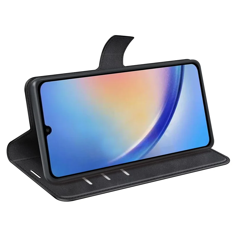For Samsung Galaxy A34 5G Folio Flip Phone Case Calf Texture Stand Wallet Cover - Black