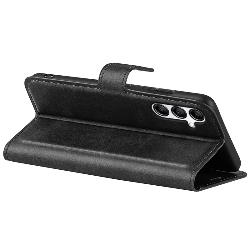 For Samsung Galaxy A34 5G Folio Flip Phone Case Calf Texture Stand Wallet Cover - Black