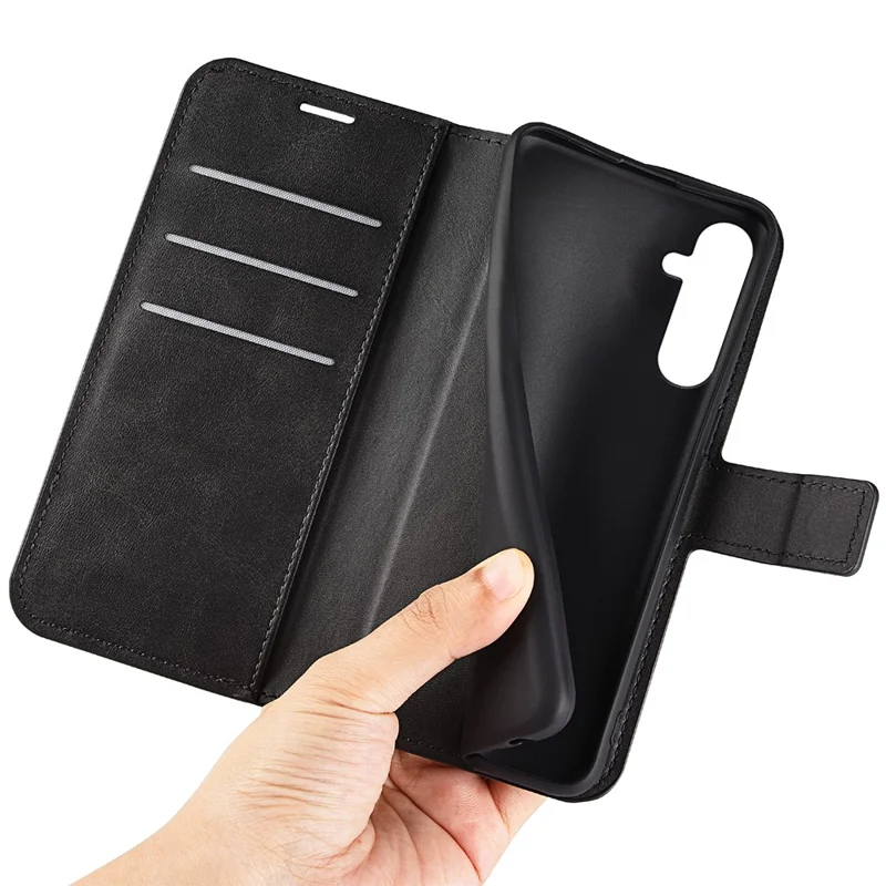 For Samsung Galaxy A34 5G Folio Flip Phone Case Calf Texture Stand Wallet Cover - Black
