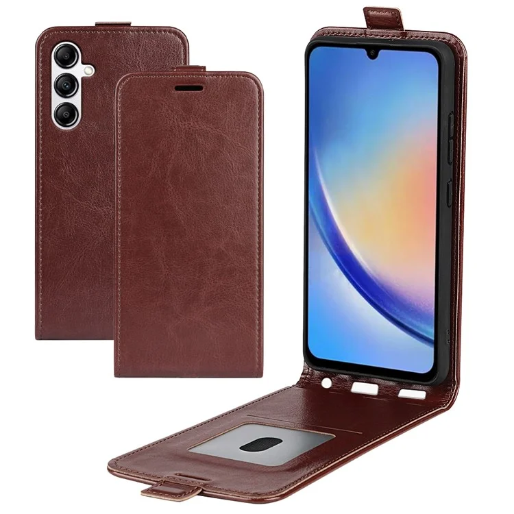 Vertical Flip Cover for Samsung Galaxy A34 5G , Crazy Horse Texture Leather Case with Card Slot - Brown