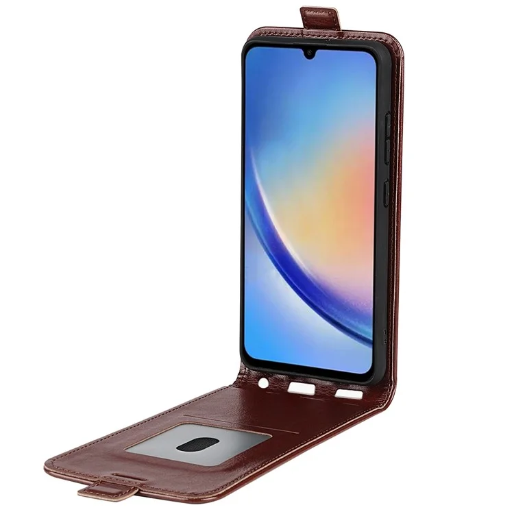 Vertical Flip Cover for Samsung Galaxy A34 5G , Crazy Horse Texture Leather Case with Card Slot - Brown