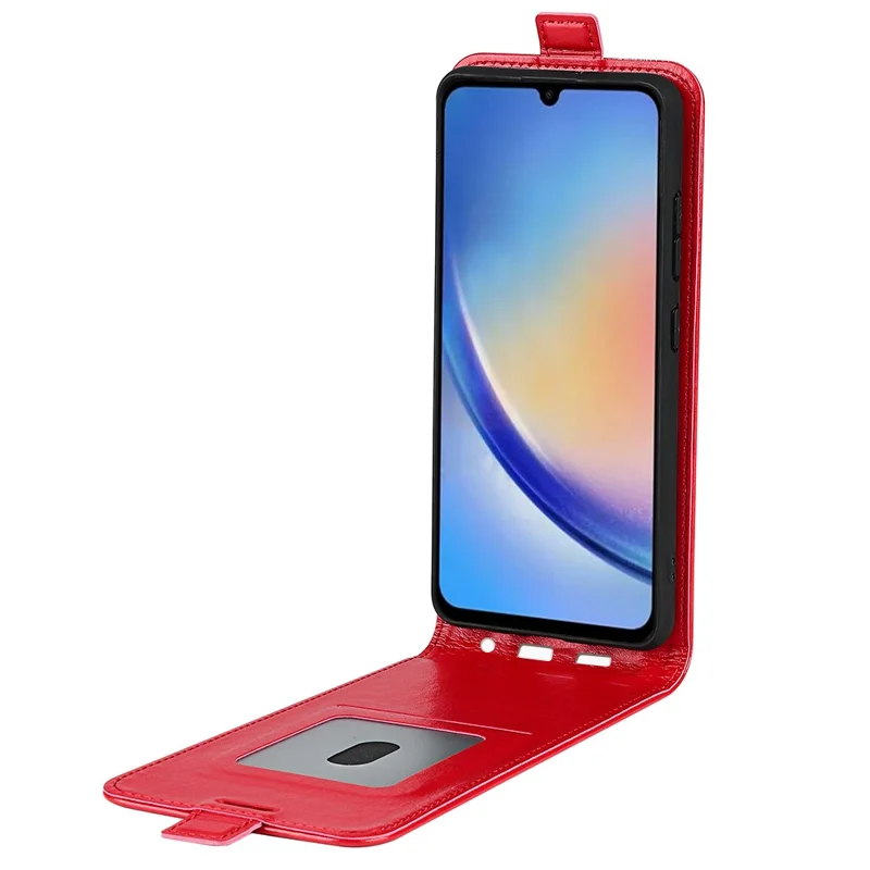 Vertical Flip Cover for Samsung Galaxy A34 5G , Crazy Horse Texture Leather Case with Card Slot - Red