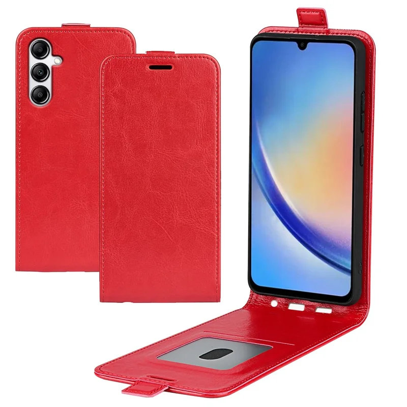 Vertical Flip Cover for Samsung Galaxy A34 5G , Crazy Horse Texture Leather Case with Card Slot - Red