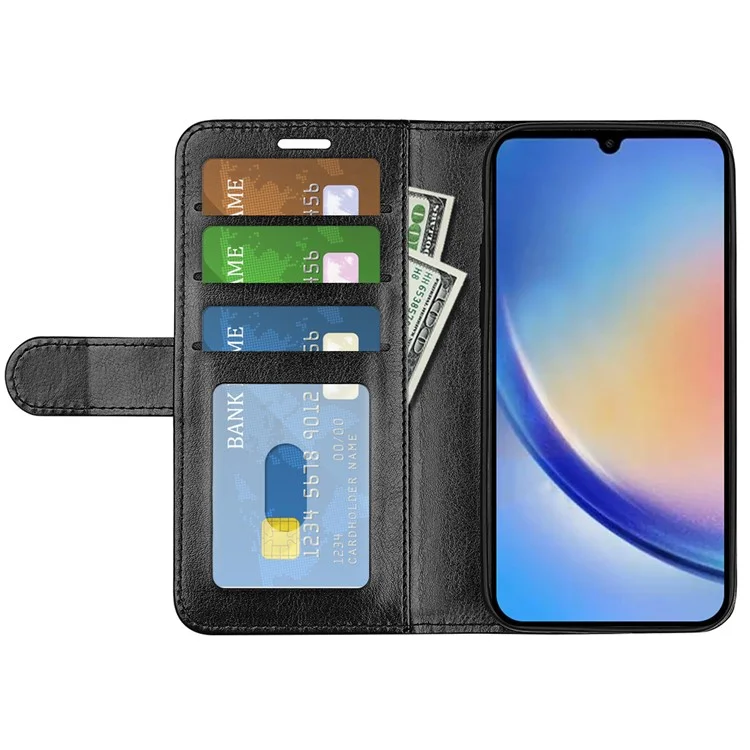 Para Samsung Galaxy A34 5G Crazy Horse Texture Case Leather Wallet Stand Folio Flip Cover - Negro