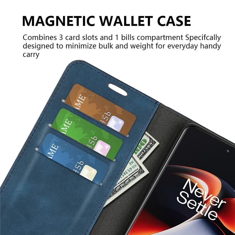 For OnePlus Ace 2 5G / 11R 5G Skin-touch Stand Wallet Case PU Leather Flip Phone Cover - Blue