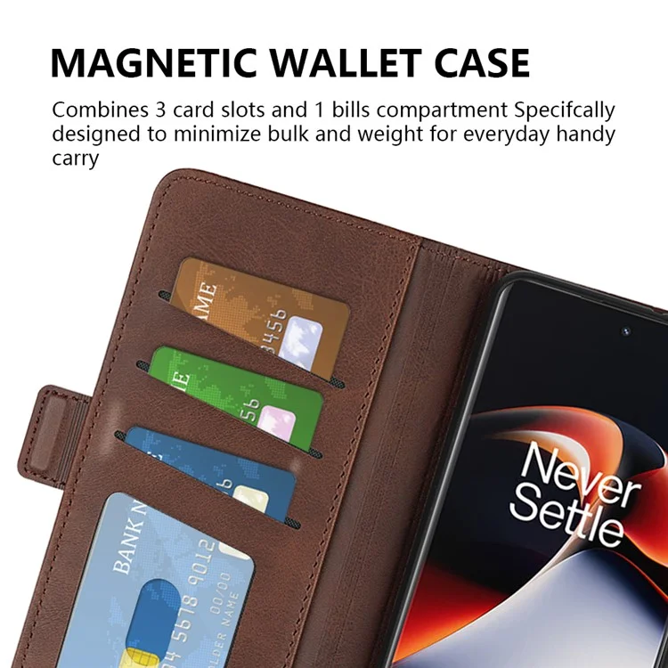 Für OnePlus Ace 2 5G / 11R 5G Kalbledertextur Magnetische Klapptelefon-Cover Standfunktion Ledertasche - Braun