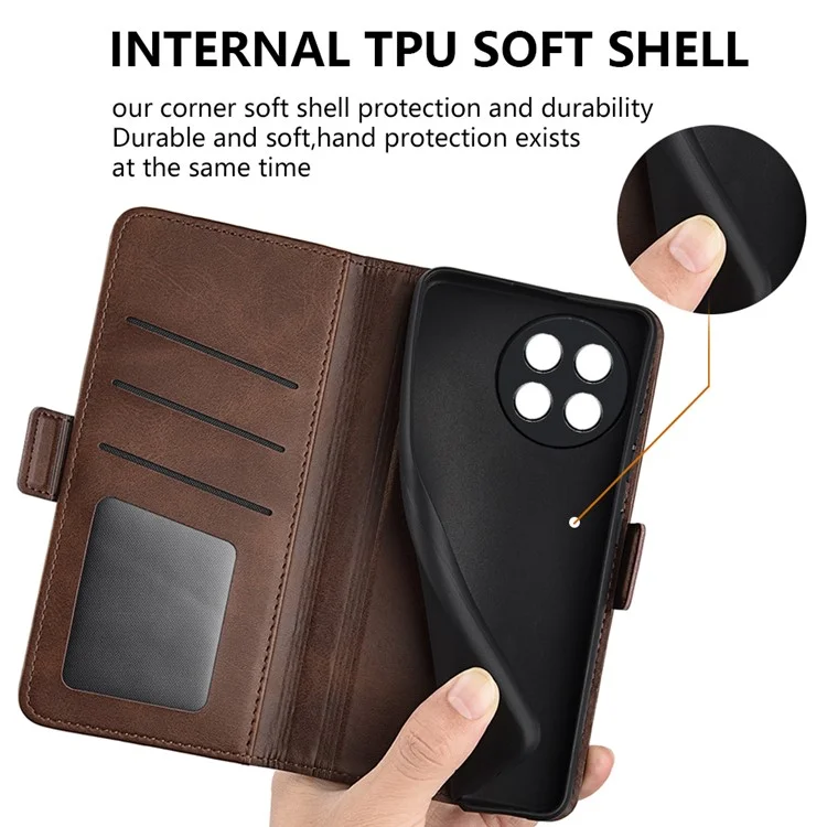 Für OnePlus Ace 2 5G / 11R 5G Kalbledertextur Magnetische Klapptelefon-Cover Standfunktion Ledertasche - Braun