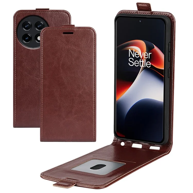 Vertical Flip Cover for OnePlus Ace 2 5G / 11R 5G , Crazy Horse Texture Leather Card Slot Case - Brown